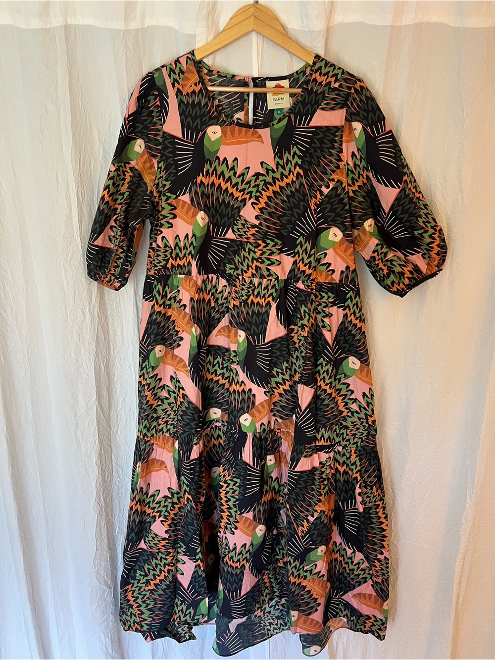 FARM Rio Pink TUCANI midi dress with puff sleeves - Picture 2 of 8